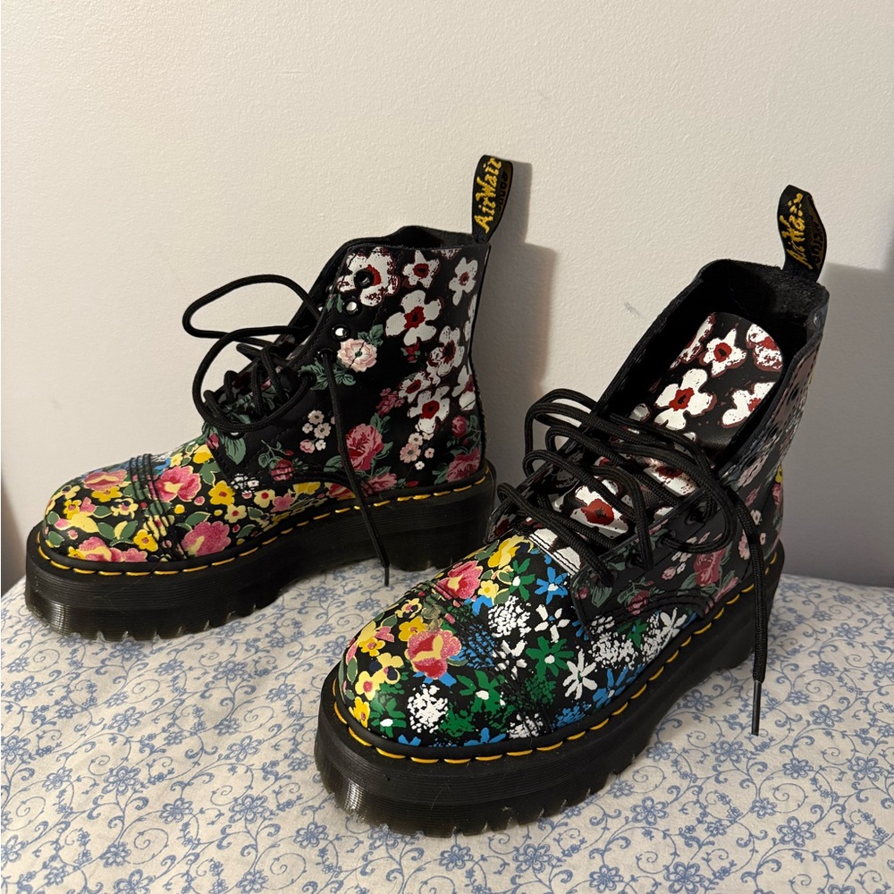Dr. Martens Black Floral Combat Boots